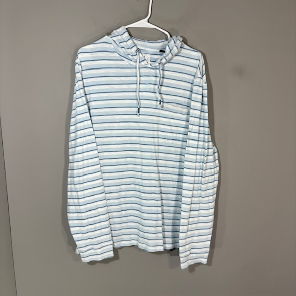 Johnnie-O Hoodie Mens Large White Striped Lightweight Cotton Pullover Jersey